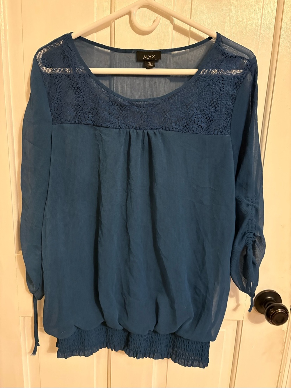 Xhilaration Blue Lace Yoke Peasant Tunic